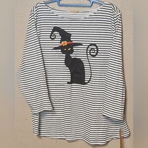 Ruby Rd. Woman's Striped Cat Witch Halloween Top Size 2X